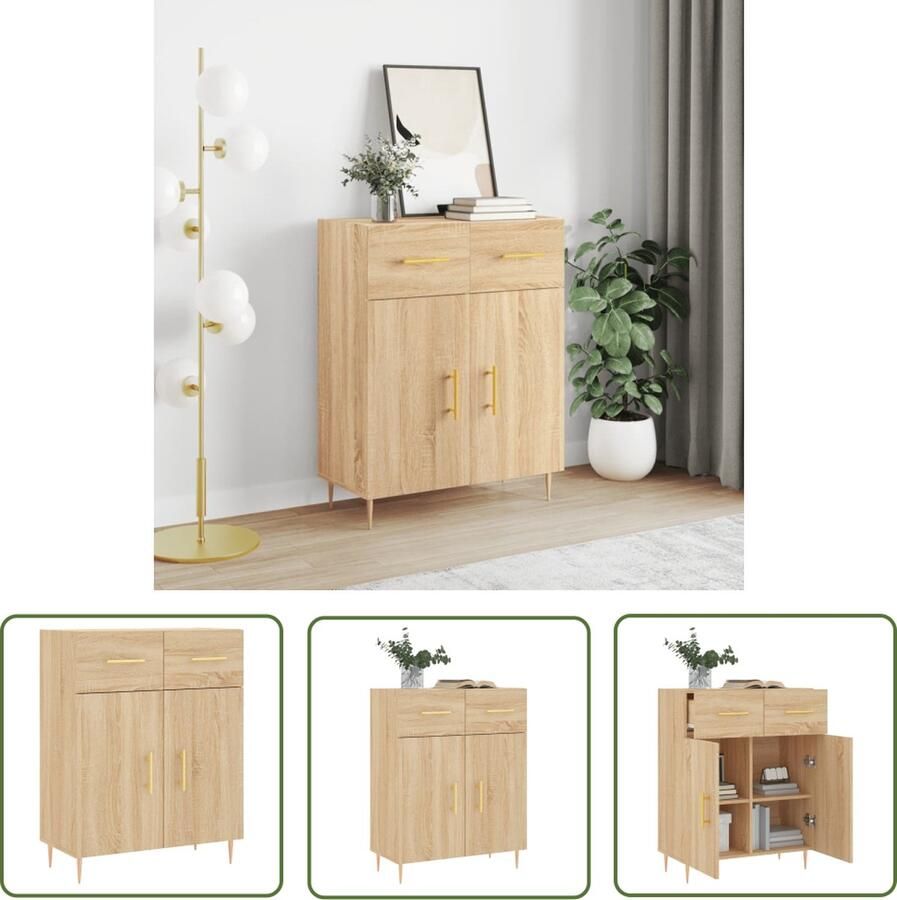 The Living Store Dressoir 69 5x34x90 cm bewerkt hout sonoma eikenkleurig Dressoir Modern Meubel Houten Dressoir Sonomapine Salontafel