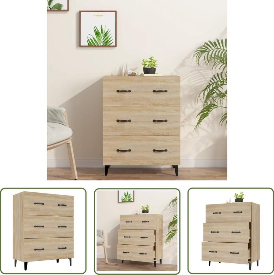 The Living Store Dressoir 69 5x34x90 cm bewerkt hout sonoma eikenkleurig Dressoir Bijzettafel Salontafel Houten Dressoir Landelijk Dressoir - Foto 4