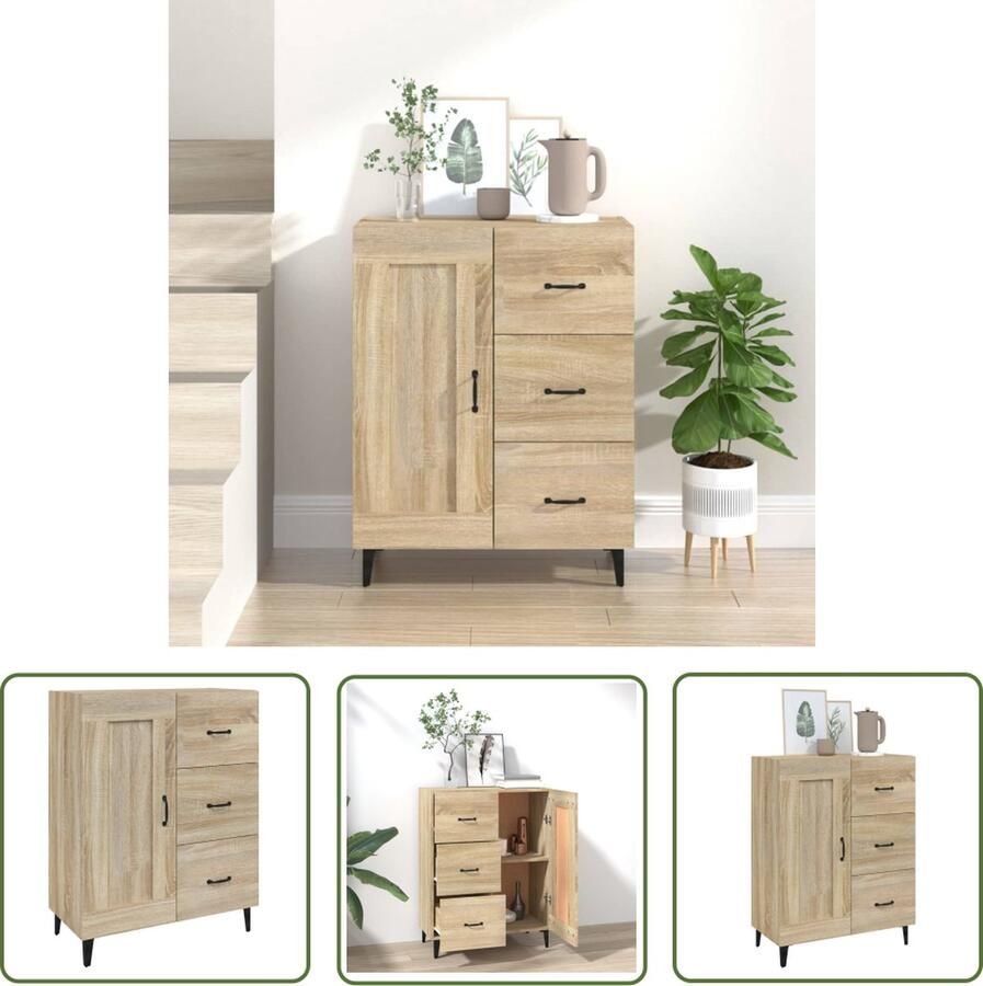 The Living Store Dressoir 69 5x34x90 cm bewerkt hout sonoma eikenkleurig Dressoir Bijzettafel Salontafel Houten Dressoir Vintage Dressoir - Foto 2