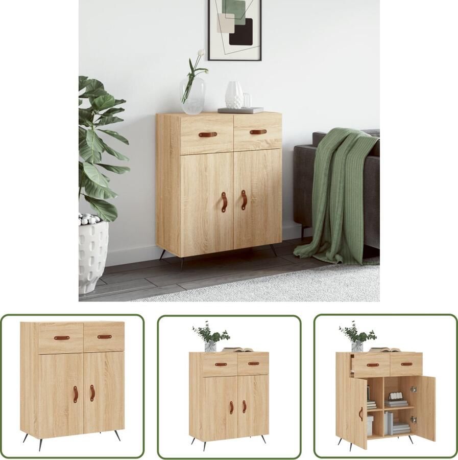 The Living Store Dressoir 69 5x34x90 cm bewerkt hout sonoma eikenkleurig Dressoir Bijzettafel Salontafel Houten Dressoir Vintage Dressoir - Foto 4