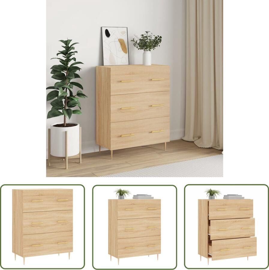 The Living Store Dressoir 69 5x34x90 cm bewerkt hout sonoma eikenkleurig Dressoir Bijzettafel Salontafel Houten Dressoir Vintage Dressoir - Foto 3