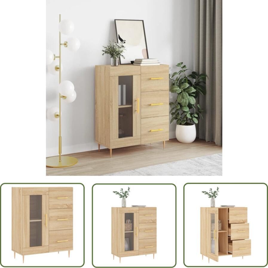 The Living Store Dressoir 69 5x34x90 cm bewerkt hout sonoma eikenkleurig Dressoir Salontafel Houten Dressoir Vintage Dressoir Landelijk Dressoir