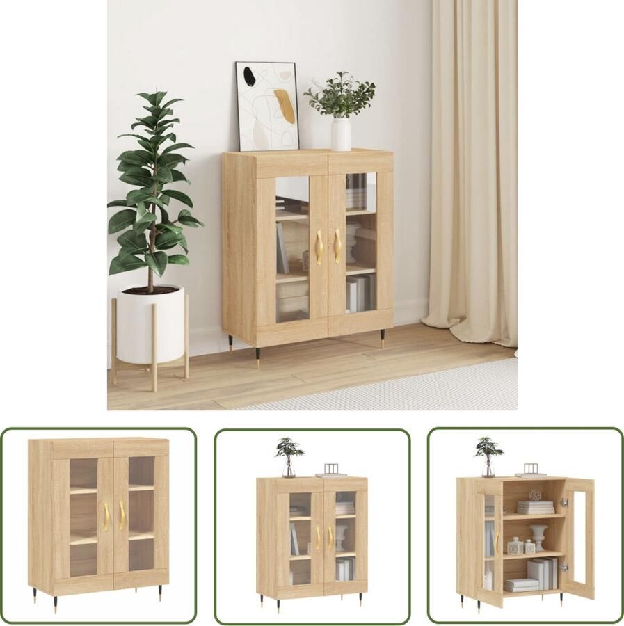 The Living Store Dressoir 69 5x34x90 cm bewerkt hout sonoma eikenkleurig Dressoir Salontafel Houten Dressoir Vintage Dressoir Landelijk Dressoir - Foto 3