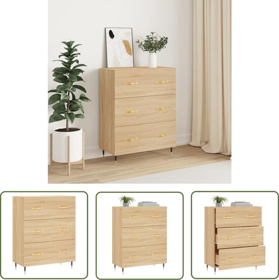 The Living Store Dressoir 69 5x34x90 cm bewerkt hout sonoma eikenkleurig Dressoir Salontafel Houten Kast Vintage Dresser Landelijk Design