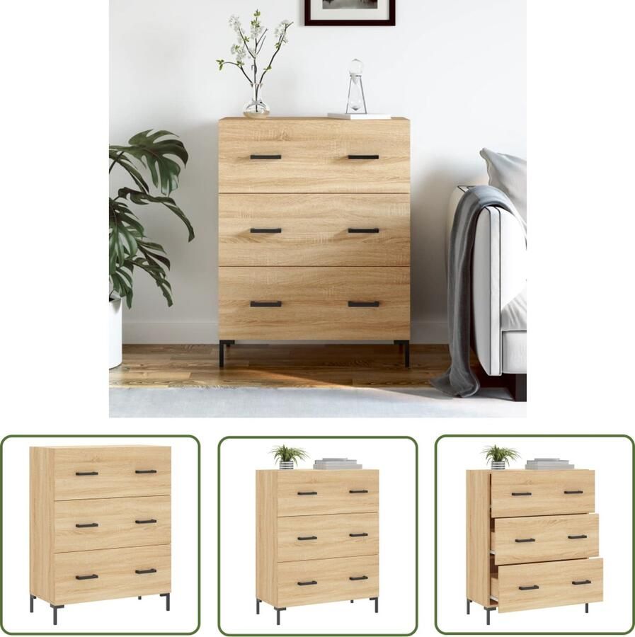 The Living Store Dressoir 69 5x34x90 cm bewerkt hout sonoma eikenkleurig Dressoir Salontafel Houten Dressoir Vintage Dressoir Landelijk Dressoir - Foto 2