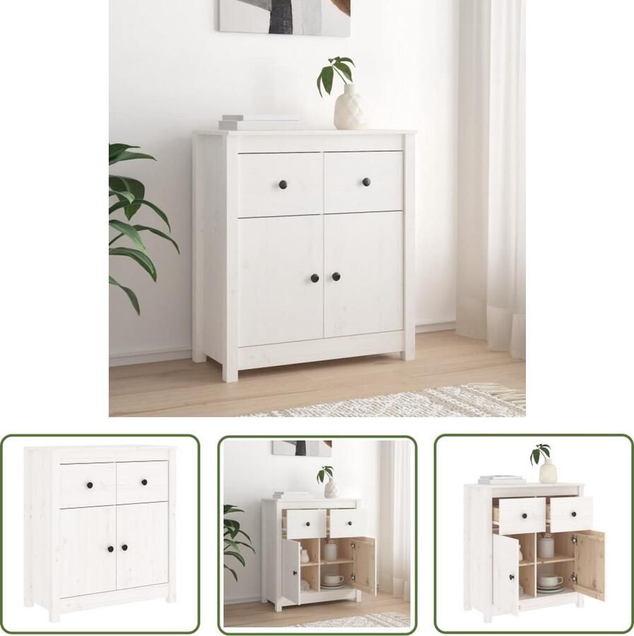 The Living Store Dressoir 70x35x80 cm massief grenenhout wit Dressoir Meubels Grenenhouten Dressoir Wit Dressoir Opbergkast