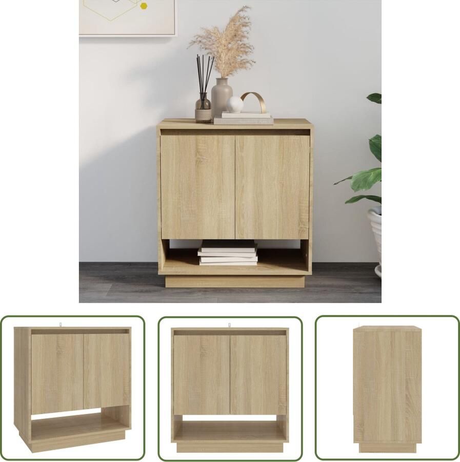 The Living Store Dressoir 70x41x75 cm bewerkt hout sonoma eikenkleurig Dressoir Salontafel Tv-meubel Minimalistische Meubels Houten Dressoirs