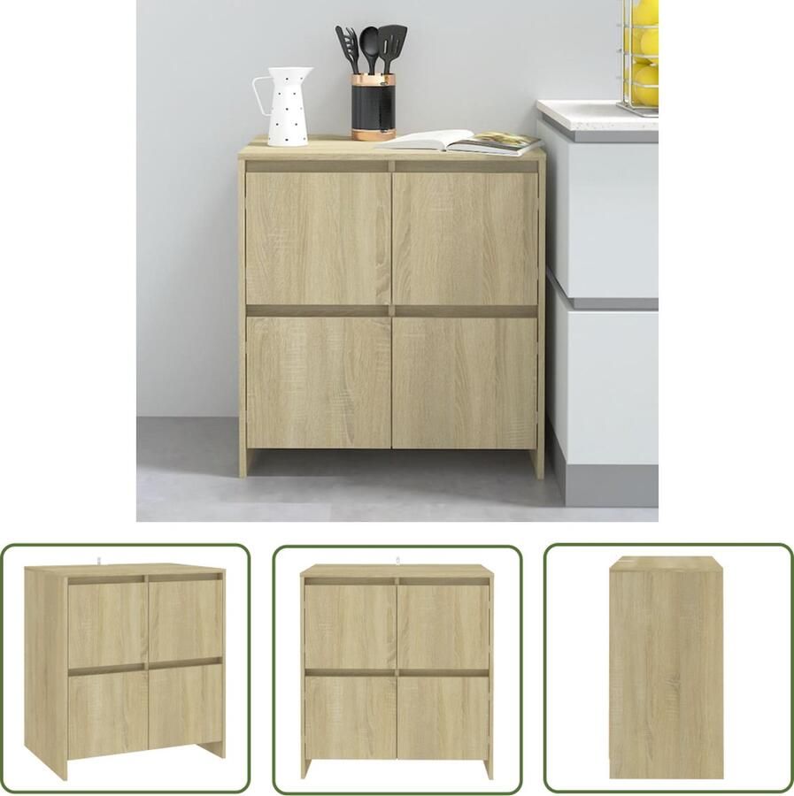 The Living Store Dressoir 70x41x75 cm bewerkt hout sonoma eikenkleurig Dressoir Salontafel Meubilair Houten Dressoir Sonomaplank