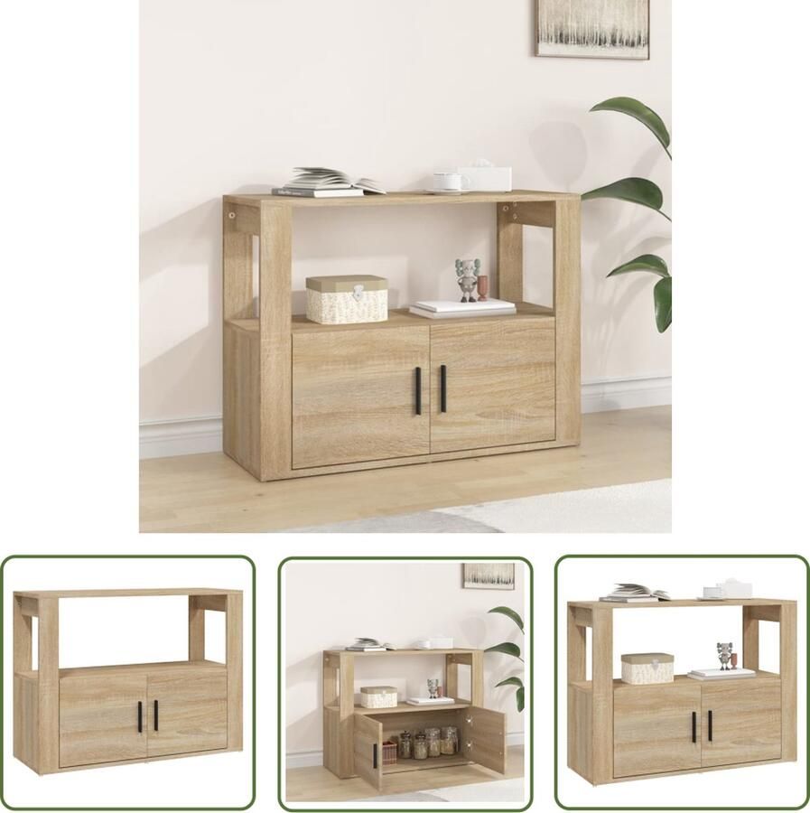 VidaXL Salontafel Dressoir 80x30x60 cm bewerkt hout sonoma eikenkleurig Houten Dressoir Landelijk Dressoir Sonoma Eiken