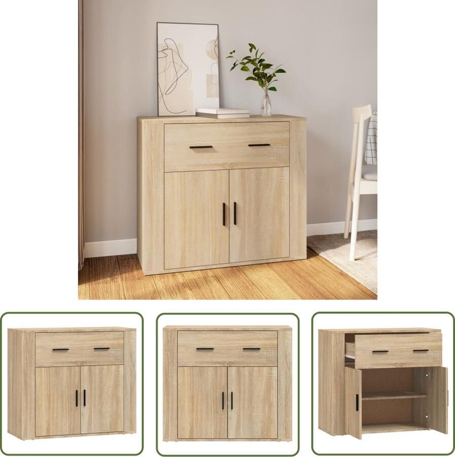 VidaXL Dressoir 80x33x70 cm bewerkt hout sonoma eikenkleurig Dressoir Salontafel Houten Dressoir Vintage Dressoir Landelijk Dressoir - Foto 3