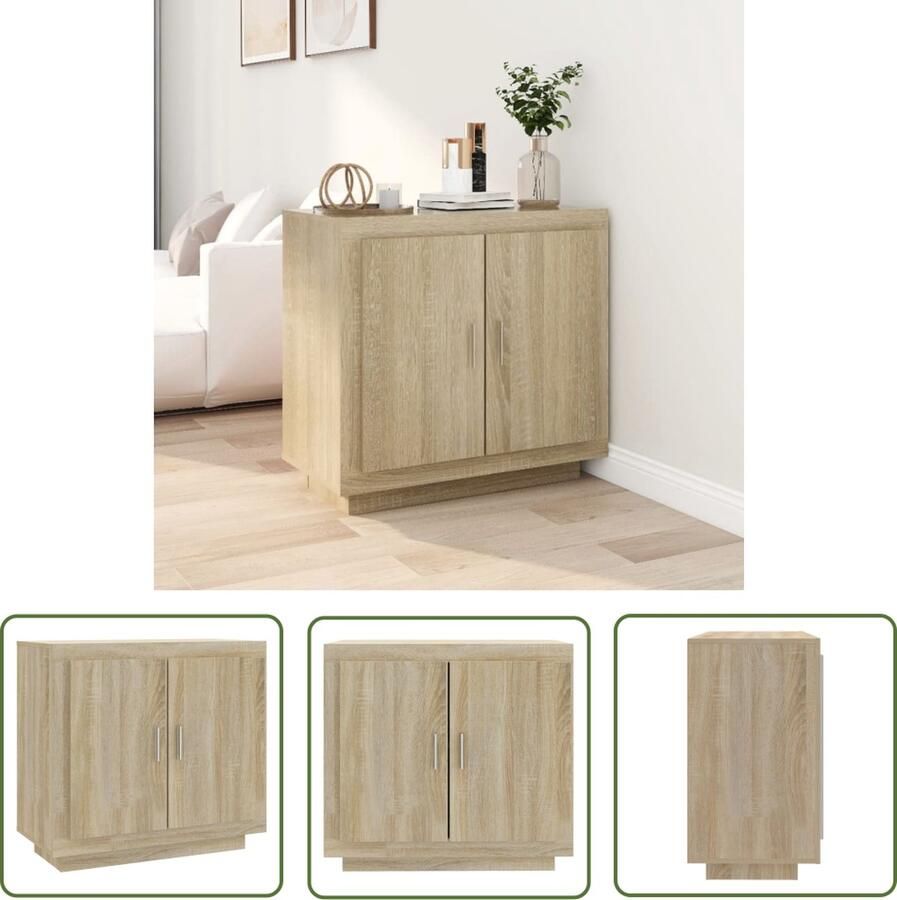 The Living Store Dressoir 80x40x75 cm bewerkt hout sonoma eikenkleurig Dressoir Sonomapine Houten Dressoir Opbergmeubel Salontafel
