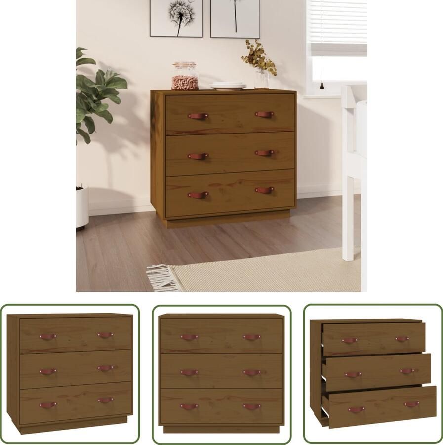 The Living Store Dressoir 80x40x75 cm massief grenenhout honingbruin Dressoir Meubels Grenenhouten Meubelen Vintage Dressoirs Landelijke Kast