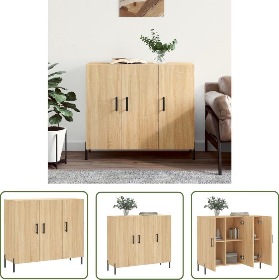 The Living Store Dressoir 90x34x80 cm bewerkt hout sonoma eikenkleurig Dressoir Salontafel Houten Dressoir Opbergmeubel Livingroom Furniture