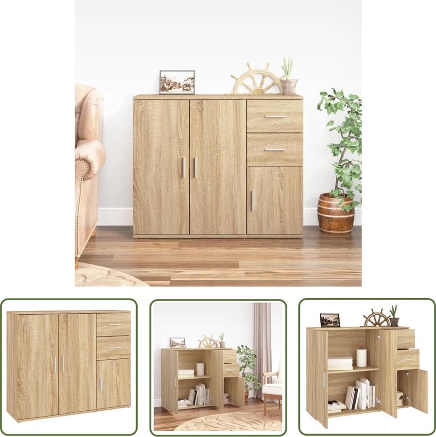 The Living Store Dressoir 91x29 5x75 cm bewerkt hout sonoma eikenkleurig Dressoir Salontafel Houten Dressoir Vintage Dressoir Landelijk Dressoir