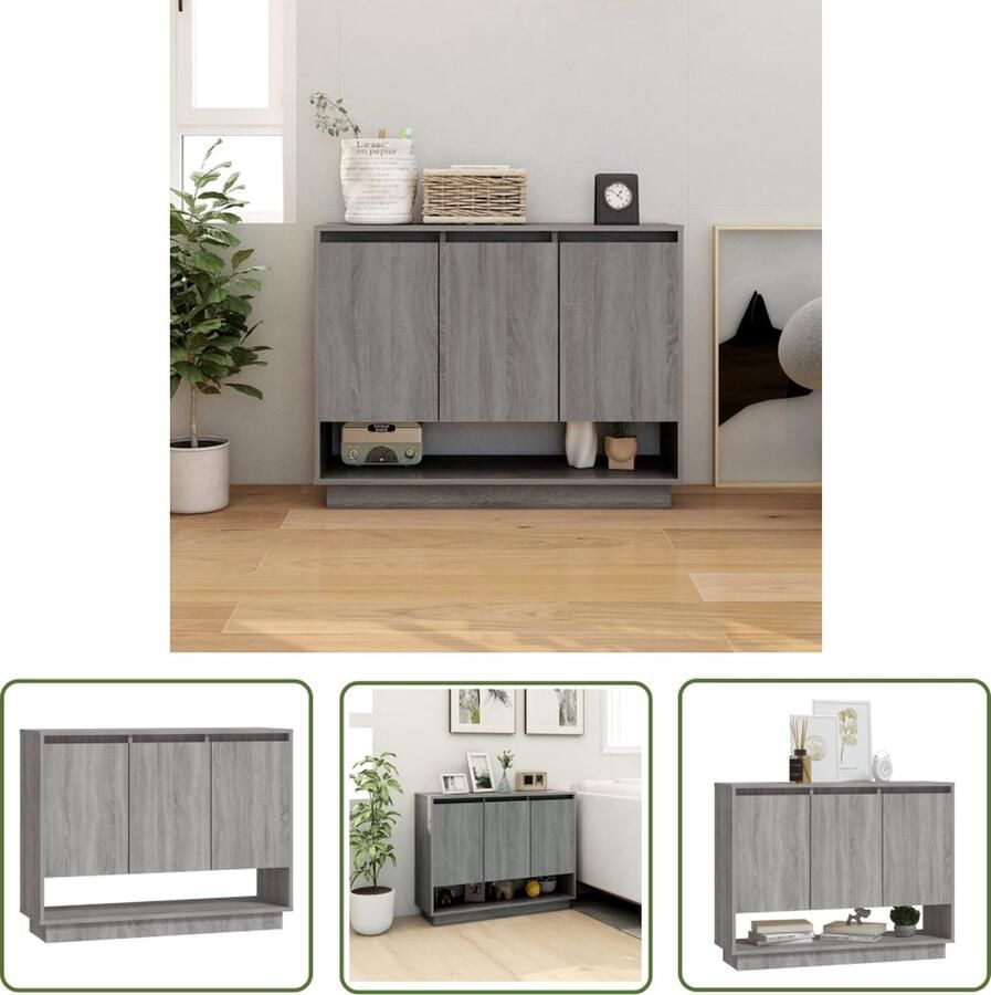 The Living Store Dressoir 97x31x75 cm bewerkt hout grijs sonoma eikenkleurig Dressoir Bijzetkast Salontafel Opbergkast Houten Meubels