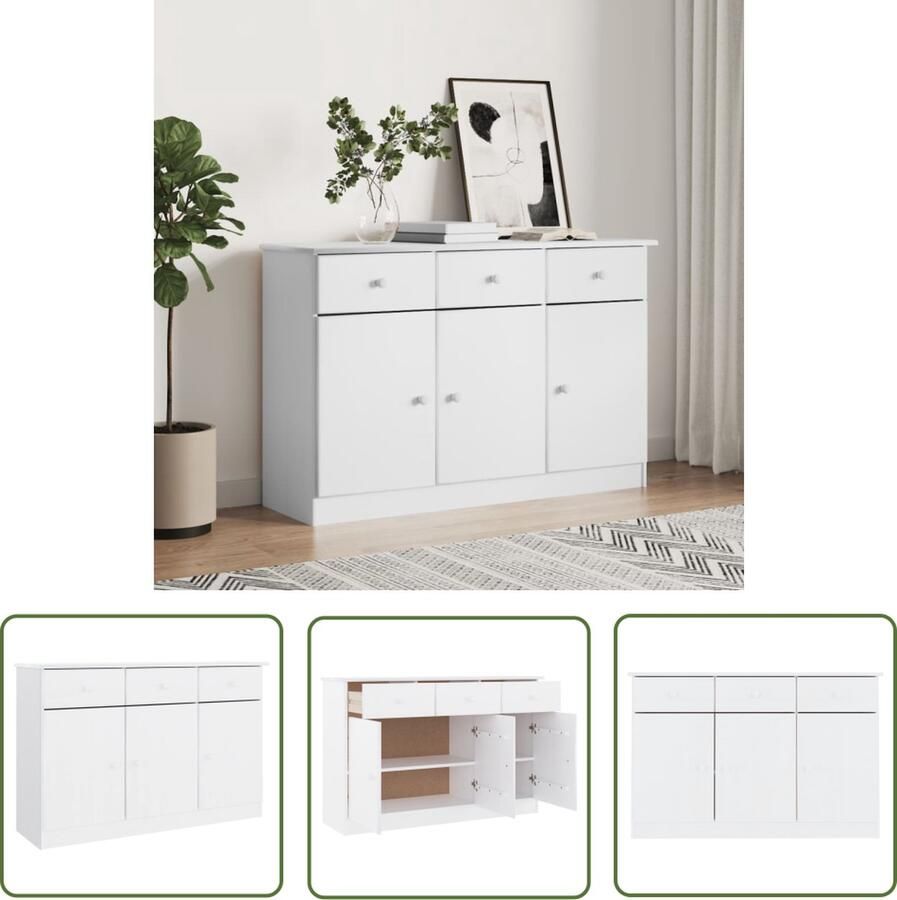 The Living Store Dressoir ALTA 112x35x73 cm massief grenenhout wit Dressoir Houten Dressoir Opbergkast Salontafel Livingroom Furniture