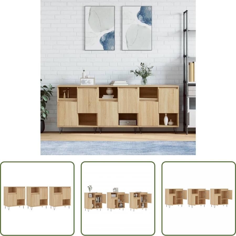 VidaXL Salontafel Dressoir Dressoirs 3 st bewerkt hout sonoma eiken Houten Dressoir Bruine Dressoir Vintage Dressoir