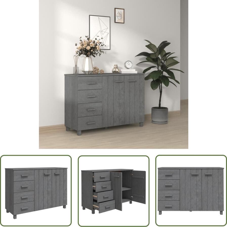 The Living Store Dressoir HAMAR 113x40x80 cm massief grenenhout donkergrijs Dressoir Ladekast Massief Hout Grenenhout Donker Grijs