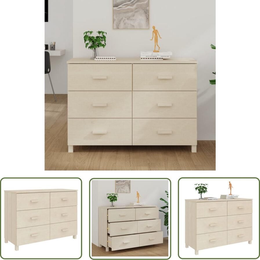 VidaXL Dressoir HAMAR 113x40x80 cm massief grenenhout honingbruin Dressoir Salontafel Hout Grenenhout Bruine Kleurstelling