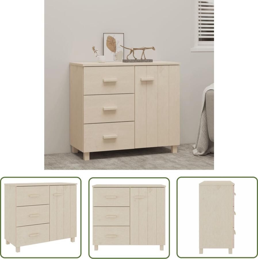 VidaXL Dressoir HAMAR 90x40x80 cm massief grenenhout honingbruin Dressoir Salontafel Houtmeubilair Grenenhouten Dressoir Bruine Dressoir