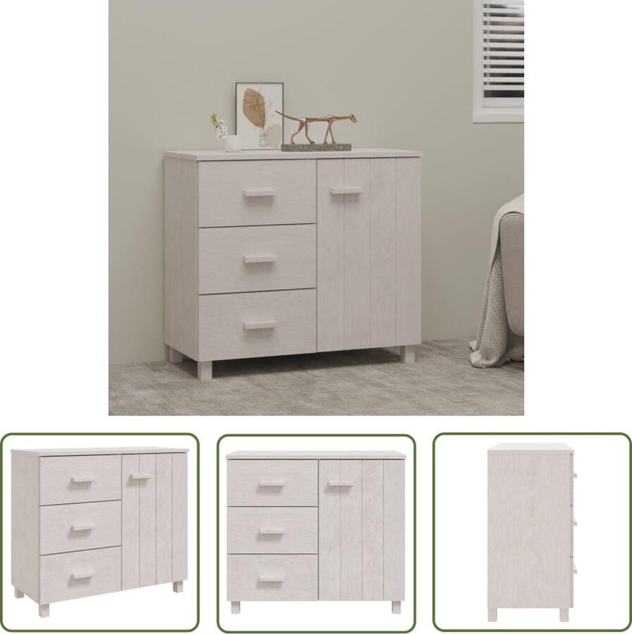 The Living Store Dressoir HAMAR 90x40x80 cm massief grenenhout wit Dressoir Meubels Salontafel Tv Tafel Livingroom Furniture