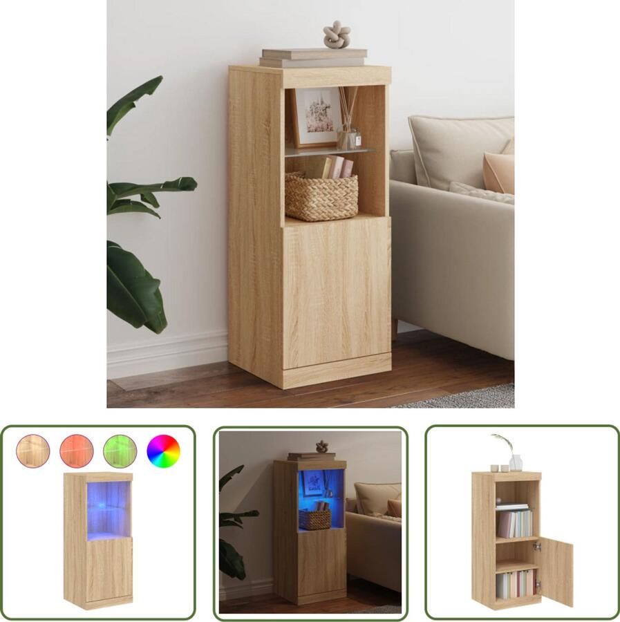 The Living Store Dressoir met LED-verlichting 41x37x100 cm sonoma eikenkleurig Dressoir Buffetkast Salontafel Led Verlichting Rgb Verlichting