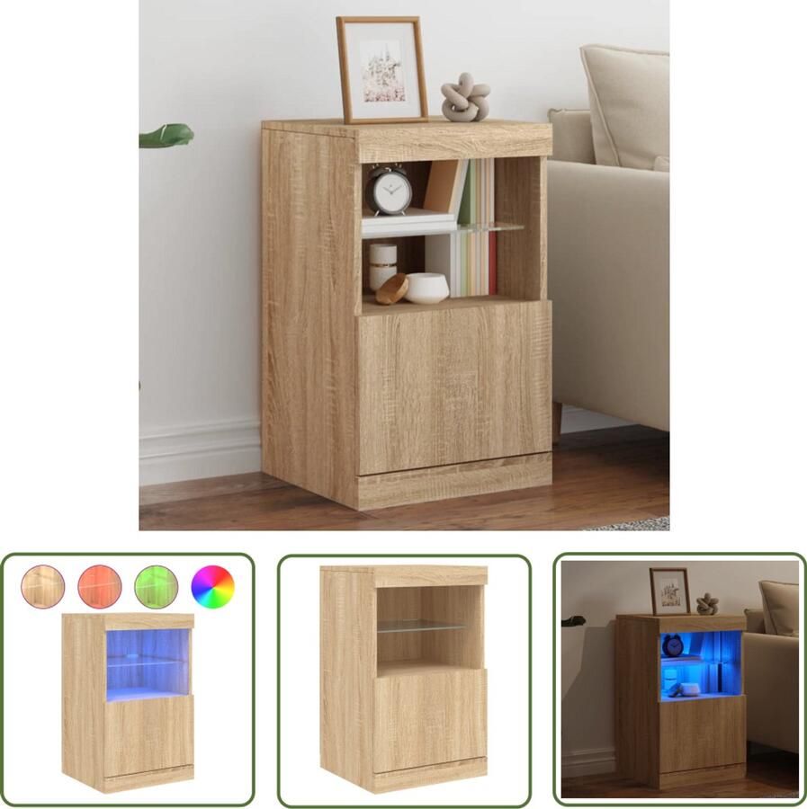 The Living Store Dressoir met LED-verlichting 41x37x67 cm sonoma eikenkleurig Dressoir Buffetkast Led Verlichting Salontafel Woonkamerdecoratie