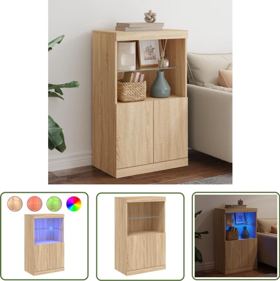 The Living Store Dressoir met LED-verlichting 60 5x37x100 cm sonoma eikenkleurig Dressoir Buffetkast Salontafel LED Verlichting Rgb Led - Foto 2
