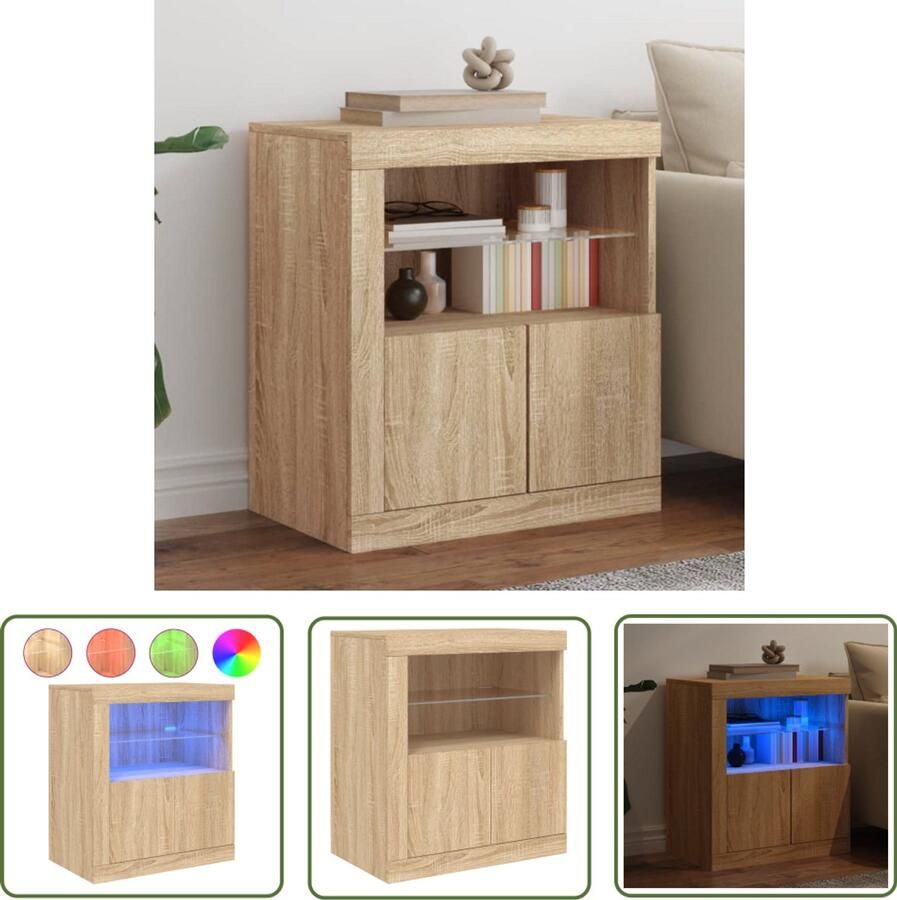 The Living Store Dressoir met LED-verlichting 60 5x37x67 cm sonoma eikenkleurig Moderne Kast Tv Tafel Salontafel Led Verlichting Buffettafel
