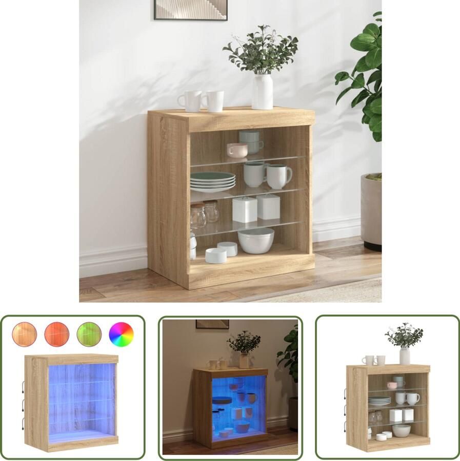 VidaXL Dressoir met LED-verlichting 60 5x37x67 cm sonoma eikenkleurig Dressoir Salontafel Tv Tafel Houten Dressoir Licht Dressoir