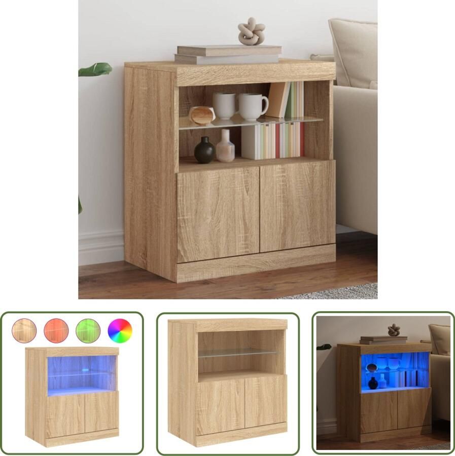 The Living Store Dressoir met LED-verlichting 60x37x67 cm sonoma eikenkleurig Dressoir Buffetkast Salontafel Led Verlichting Rgb Verlichting