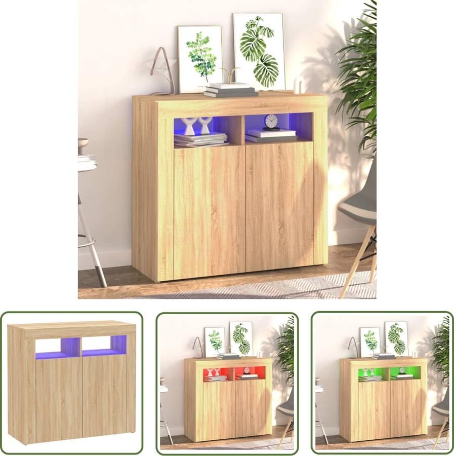 The Living Store Dressoir met LED-verlichting 80x35x75 cm sonoma eikenkleurig Dressoir Led Verlichting Salontafel Tv Tafel Sonomaplank - Foto 2