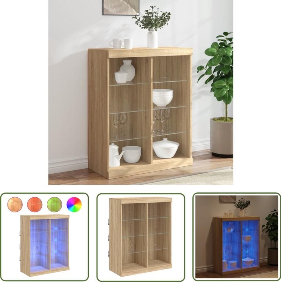 The Living Store Dressoir met LED-verlichting 81x37x100 cm sonoma eikenkleurig Dressoir Buffetkast Led Verlichting Sonomapine Houten Kast