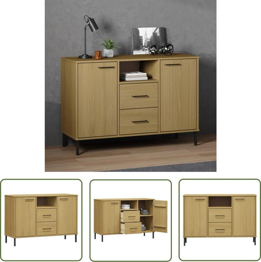 VidaXL Dressoir met metalen poten OSLO 113x40x77 cm grenenhout bruin Dressoir Salontafel Vintage Dressoir Landelijk Dressoir Hout Dressoir