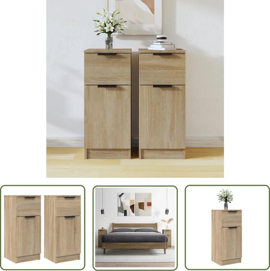 The Living Store Dressoirs 2 st 30x30x70 cm bewerkt hout sonoma eikenkleurig Dressoir Salontafel Houten Meubel Badkamermeubilair Opbergkast