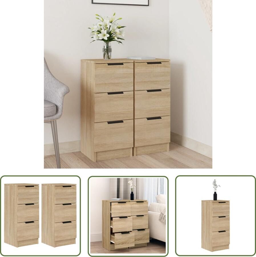 The Living Store Dressoirs 2 st 30x30x70 cm bewerkt hout sonoma eikenkleurig Dressoir Meubel Salontafel Houten Meubel Opslagoplossing