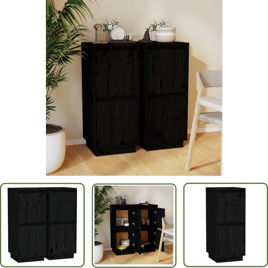 The Living Store Dressoirs 2 st 31 5x34x75 cm massief grenenhout zwart Dressoirs Kast Opbergkast Salontafel Houtmeubilair