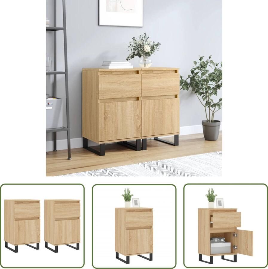 The Living Store Dressoirs 2 st 40x35x70 cm bewerkt hout sonoma eikenkleurig Dressoir Salontafel Houten Kast Opbergkast Woonkamerdecoratie