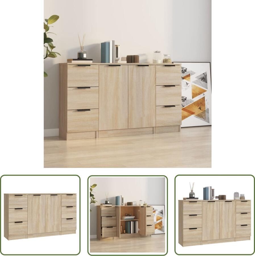 VidaXL Dressoirs 3 st bewerkt hout sonoma eiken Dressoirs Salontafel Tv Meubel Houten Dressoir Sonoma Eiken