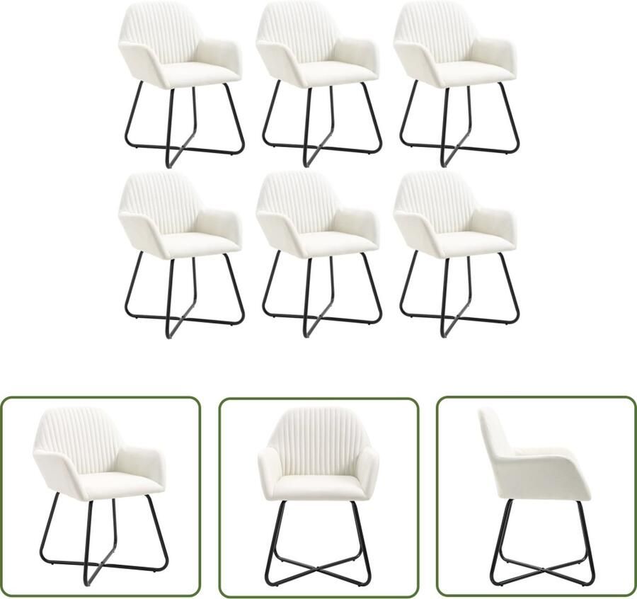 The Living Store Eetkamerstoelen Set van 6 Crème 61 x 61 x 84 cm Stof Gepoedercoat stalen poten Eetkamerstoel Salontafel Lounge Stoel Dining Chair Krukken - Foto 2