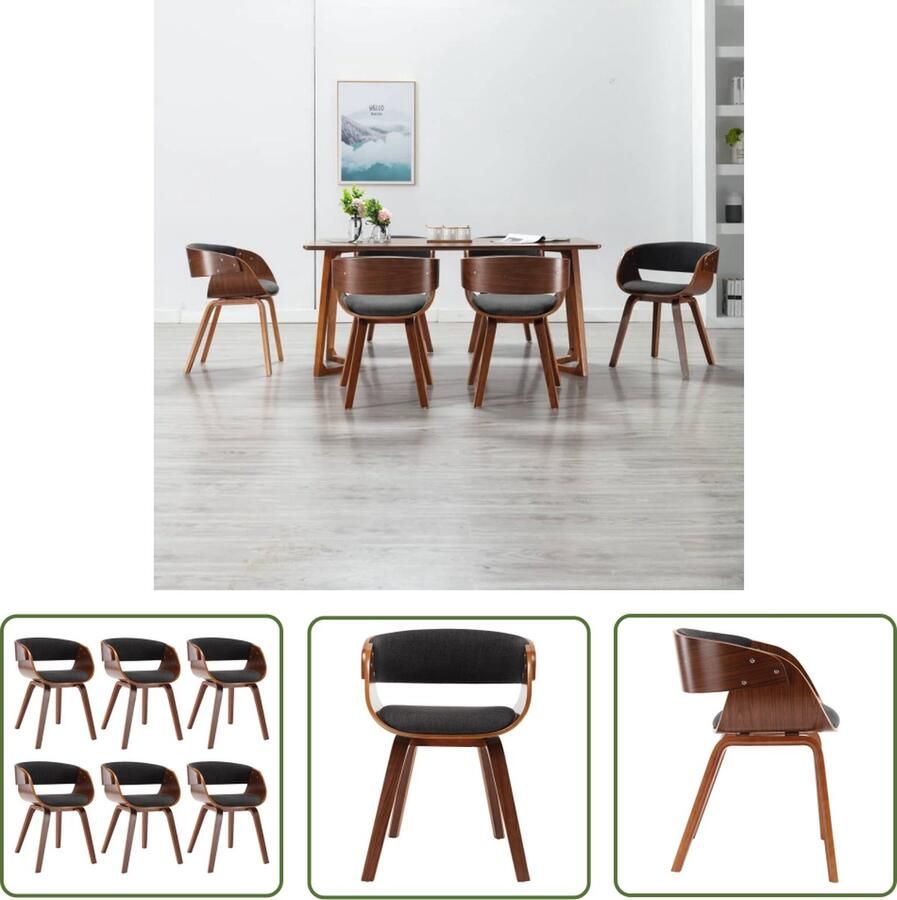 The Living Store Eetkamerstoelen Grijs en Donkerbruin 53 x 52 x 70 cm Stof en Hout Eetkamerstoelen Salontafel Meubilair Interieurstijl Woondecoratie - Foto 2