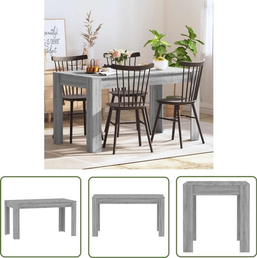 The Living Store Eetkamertafel Grijs Sonoma Eiken 140 x 74.5 x 76 cm Bewerkt hout Eetkamertafel Salontafel Houten Tafel Grijze Tafel Sonomaplank - Foto 2
