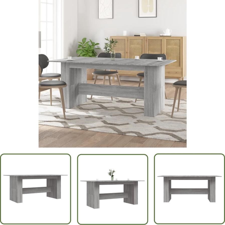 The Living Store Eettafel 180x90x76 cm bewerkt hout grijs sonoma eikenkleurig Eetkamertafel Salontafel Houten Tafel Grijze Tafel Design Tafel