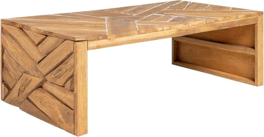 VidaXL Salontafel Erosion Teakhout 110x35x38 cm Salontafel Teakwood Houten Meubilair Landelijke Stijl Salondecoratie Interieurdesign Bruine Meubelen Unieke Tafel Handgemaakte Tafel Vintage Look Erotief Ontwerp - Foto 2