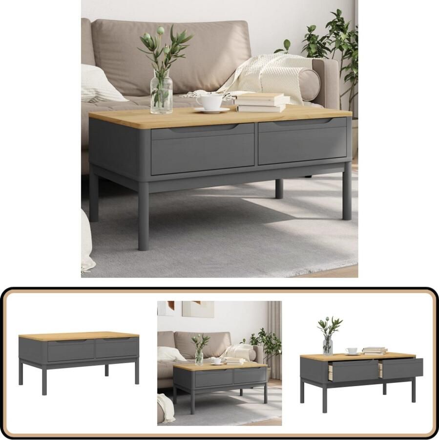 VidaXL Salontafel FLORO Grijs Massief Grenenhout Salontafel Bijzettafel Grenenhout Meubels Grijze Salontafel Modern Design Opbergruimte Living Room Furniture