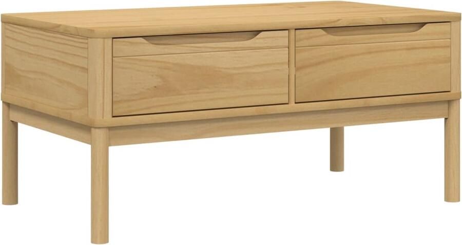 The Living Store Salontafel FLORO 99x55 5x45 cm massief grenenhout wasbruin Bijzettafel Salontafel Grenenhouten Meubilair Vintage Meubels Rustic Design