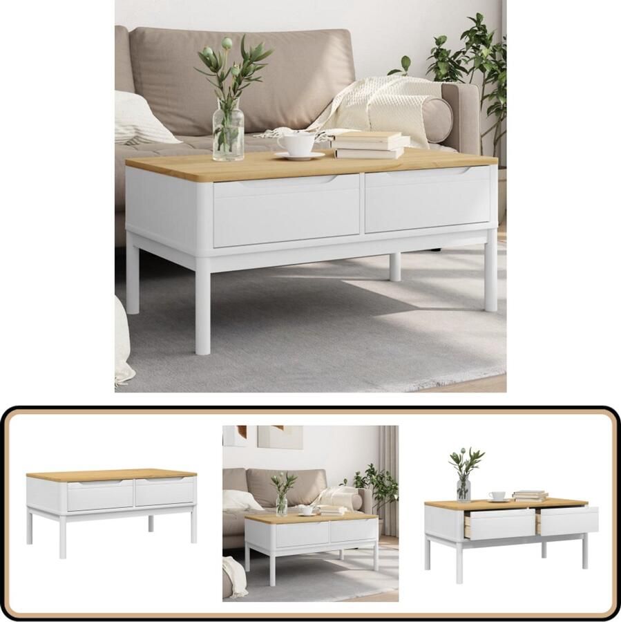 VidaXL Salontafel FLORO Wit Grenenhout 99x55 5x45cm Salontafel Bijzettafel Tafeltje Wit Meubilair Grenenhouthout