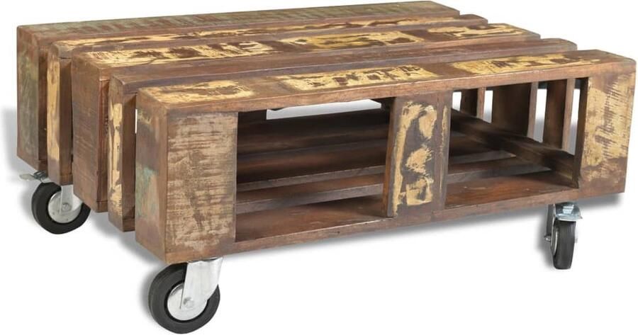VidaXL Salontafel Gerecycled Hout 80x56x34 cm Salontafel Vintage Houten Salontafel Retro Salontafel Handgemaakte Salontafel Multifunctionele Salontafel Opbergtafel Livingroom Furniture