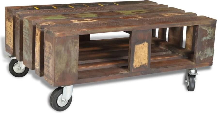 The Living Store Salontafel Vintage Massief Gerecycled Hout 80 x 56 x 34 cm Meerkleurig Handgemaakt Salontafel Vintage Houten Salontafel Retro Salontafel Handgemaakte Salontafel