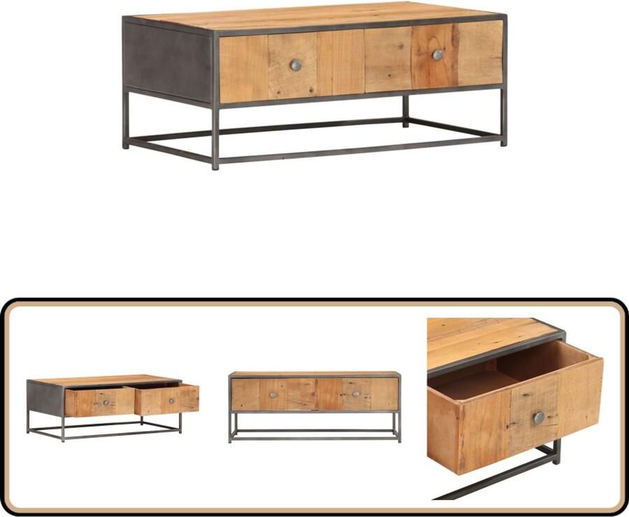 VidaXL Salontafel Gerecycled Hout 90x50x35 cm Salontafel Industrieel Design Houten Salontafel Recycled Wood Furniture Bruine Salontafel - Foto 2